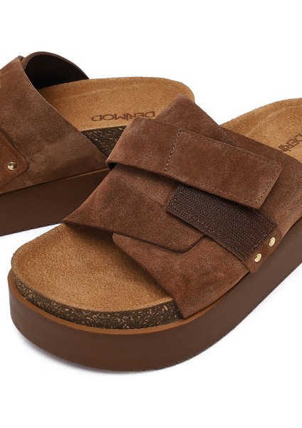 Kadın Taba Bantlı Kalın Tabanlı Süet Deri Terlik 25SFD132710