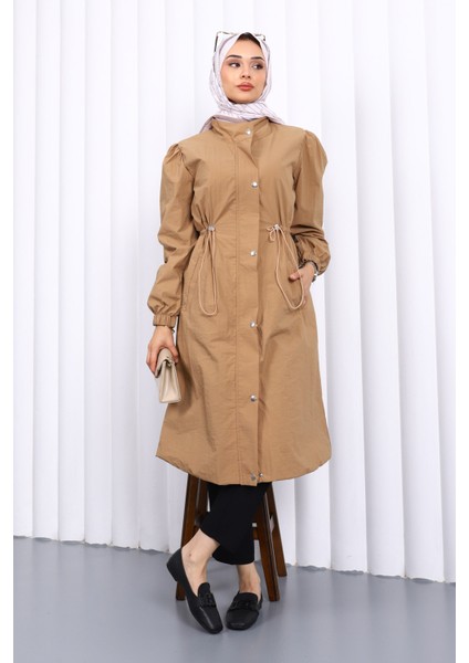 Vizon Çıtçıtlı Bel Lastikli Trençkot