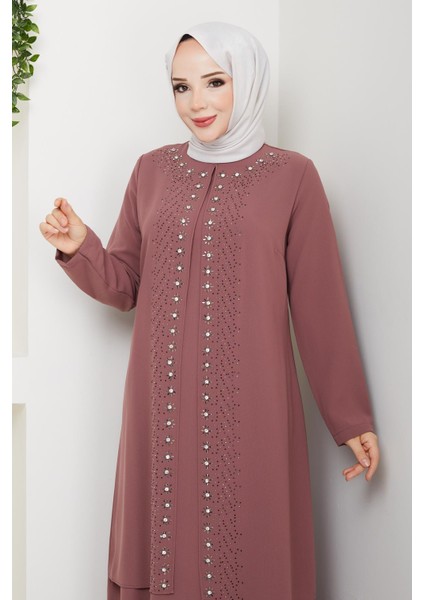 Papatya Taşlı Büyük Beden Anne Elbisesi