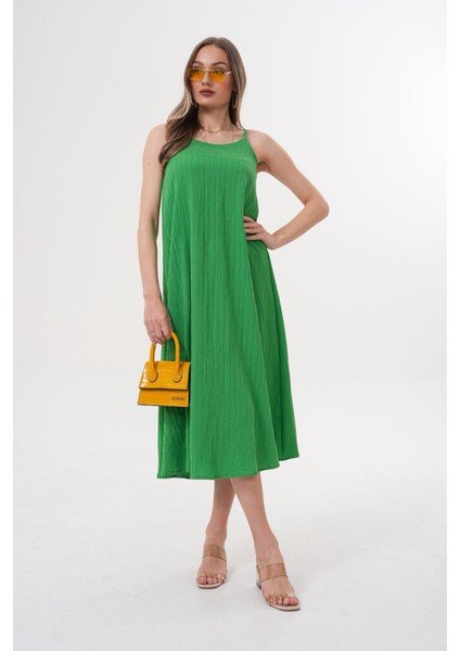 Aerobin Kumaş Comfort Kalıp Ip Askılı Elbise Yeşil