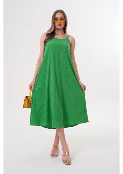 Aerobin Kumaş Comfort Kalıp Ip Askılı Elbise Yeşil