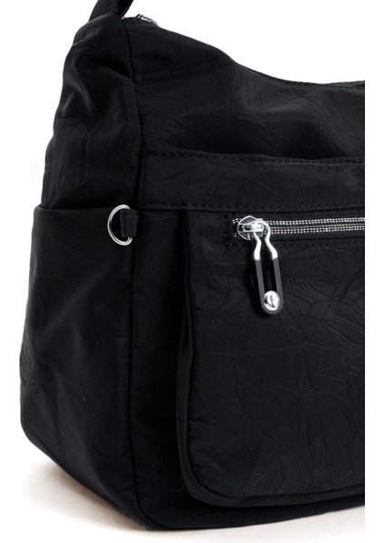 Kadın Çok Cepli Suya Dayanıklı Çapraz ve Omuz Çanta Buruşuk Kumaş Termos Yeri Ayarlanabilir Askı Siyah fırsatları