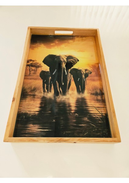 Ahşap Epoksi Servis Tepsisi & Fil Temalı