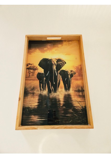 Ahşap Epoksi Servis Tepsisi & Fil Temalı fiyatları