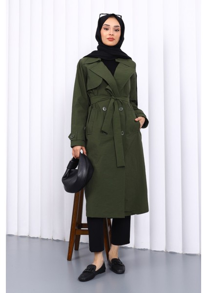 Haki Kruvaze Yaka Trençkot