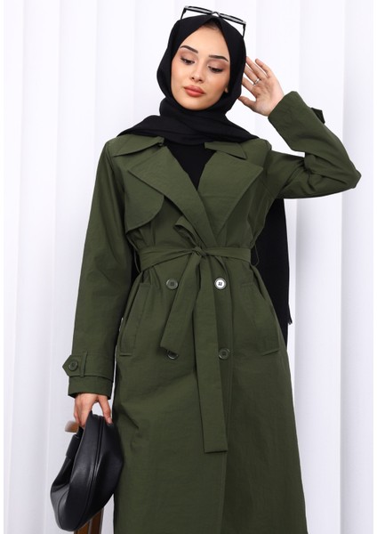 Haki Kruvaze Yaka Trençkot modelleri
