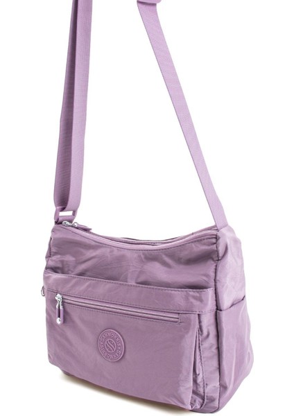 Kadın Çok Cepli Suya Dayanıklı Çapraz ve Omuz Çanta Buruşuk Kumaş Termos Yeri Ayarlanabilir Askı Lila fiyatları