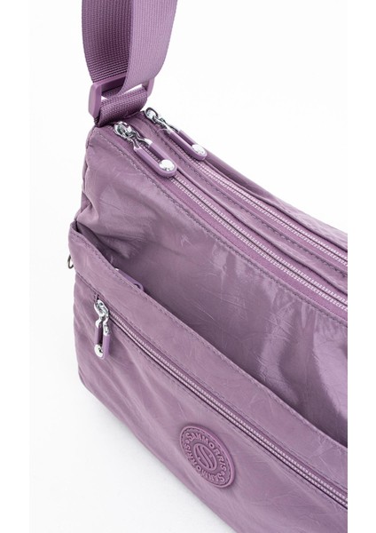 Kadın Çok Cepli Suya Dayanıklı Çapraz ve Omuz Çanta Buruşuk Kumaş Termos Yeri Ayarlanabilir Askı Lila modelleri