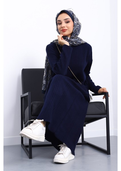 Lacivert Dik Yaka Fitilli Triko Elbise indirimleri