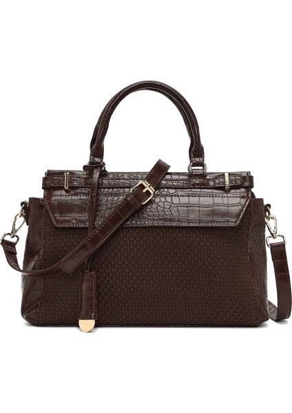 Kadın Kahverengi Uzun Askılı Desenli Kol Çantası 25SBD254214