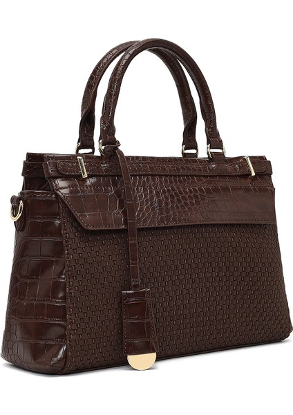 Kadın Kahverengi Uzun Askılı Desenli Kol Çantası 25SBD254214