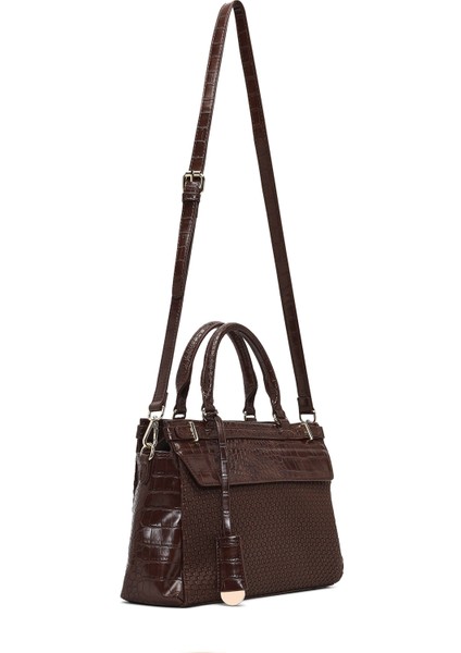 Kadın Kahverengi Uzun Askılı Desenli Kol Çantası 25SBD254214