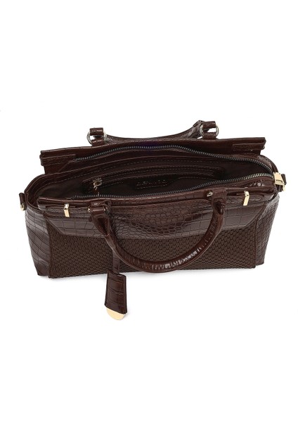 Kadın Kahverengi Uzun Askılı Desenli Kol Çantası 25SBD254214