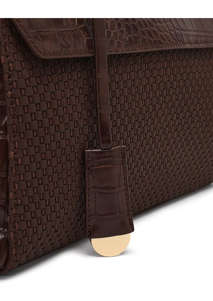 Kadın Kahverengi Uzun Askılı Desenli Kol Çantası 25SBD254214