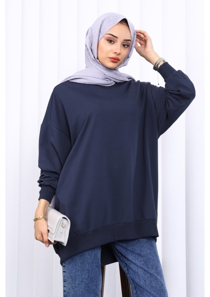 Antrasit Önü Kısa Arkası Uzun Oversize Sweatshirt modelleri