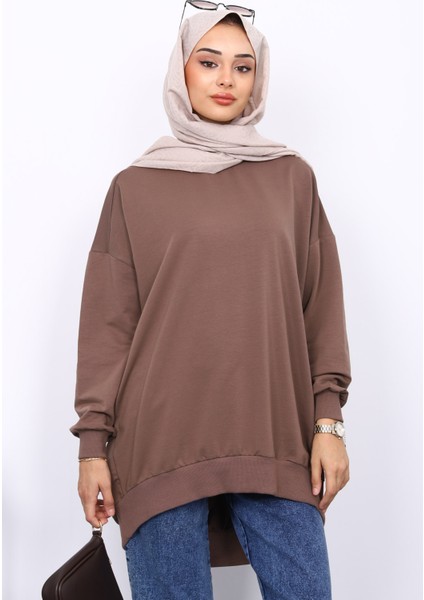 Koyuv Vizon Önü Kısa Arkası Uzun Oversize Sweatshirt