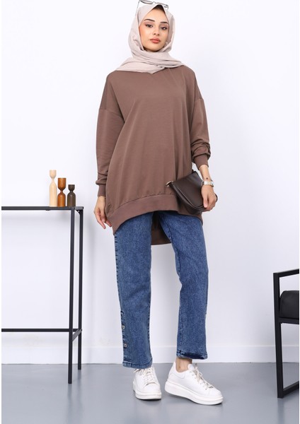 Koyuv Vizon Önü Kısa Arkası Uzun Oversize Sweatshirt fiyatları