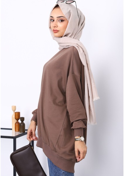 Koyuv Vizon Önü Kısa Arkası Uzun Oversize Sweatshirt modelleri