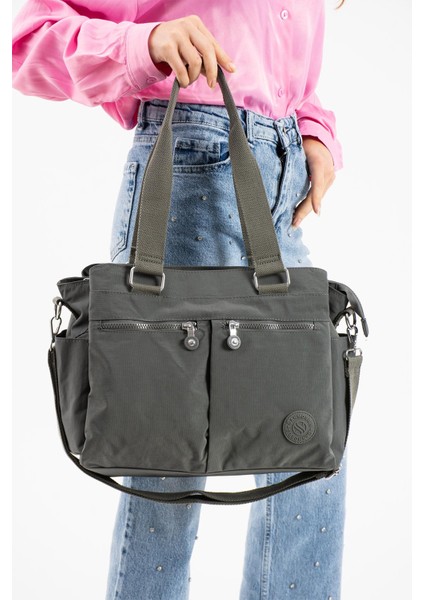 Kadın Büyük Boy Bölmeli Çanta Koyu Gri modelleri