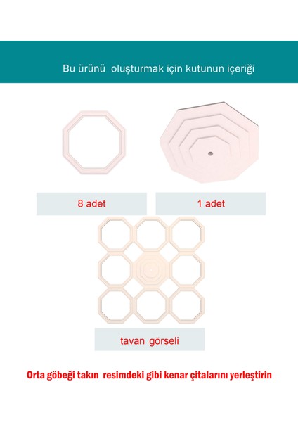 Lamba Tavan Göbeği MODÜLER-SEKIZGEN-DÜZ-9-PARÇA-56CM fırsatları