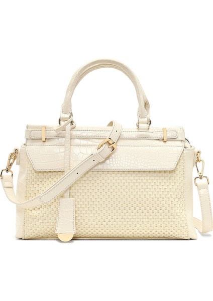 Kadın Krem Uzun Askılı Desenli Kol Çantası 25SBD254214