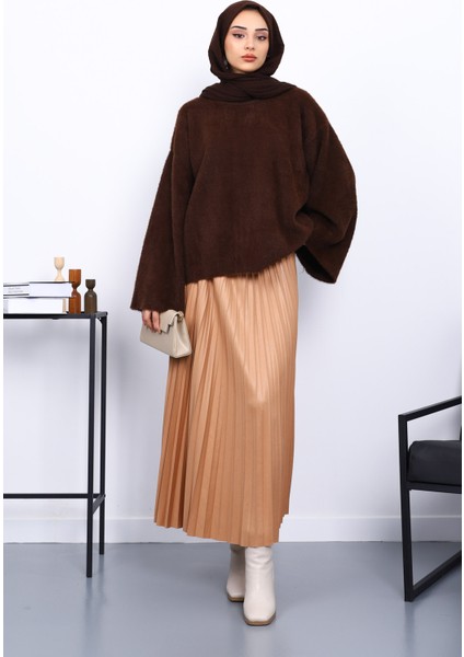 Kahverengi Bisiklet Yaka Oversize Angora Yumoş Triko Kazak fiyatları