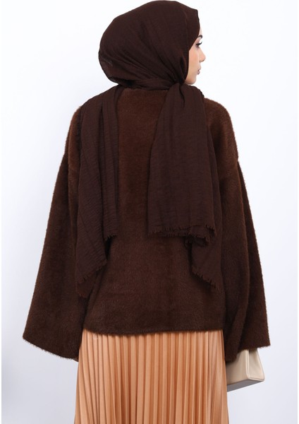 Kahverengi Bisiklet Yaka Oversize Angora Yumoş Triko Kazak modelleri