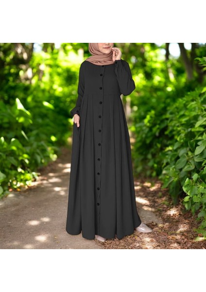 Tam Boy Keten Tesettür Elbise