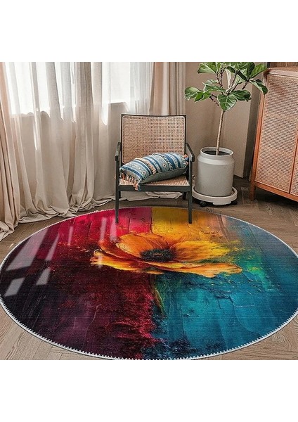 , Makinede Yıkanabilir, Kaymaz Taban, Dijital Baskı, Yuvarlak, Daire, Çok Renkli, Salon Halısı, Oturma Odası Halısı, Mutfak Halısı