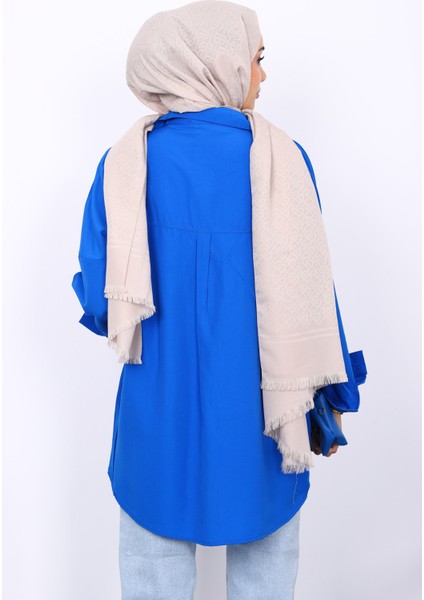 Saks Mavi Düz Terikoton Salaş Gömlek modelleri