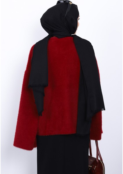 Bordo Bisiklet Yaka Oversize Angora Yumoş Triko Kazak fırsatları