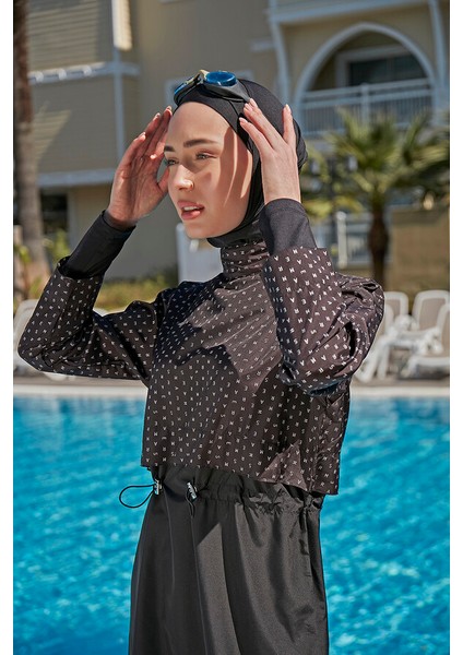 Remsa Paraşüt Önü Kapaklı Tam Kapalı Tesettür Mayo R045 Siyah Monogram fiyatları