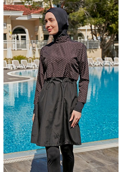 Remsa Paraşüt Önü Kapaklı Tam Kapalı Tesettür Mayo R045 Siyah Monogram modelleri