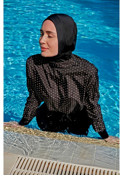 Remsa Paraşüt Önü Kapaklı Tam Kapalı Tesettür Mayo R045 Siyah Monogram indirimleri