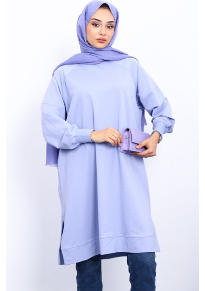 Lila Yanları Yırtmaçlı Modal Tunik