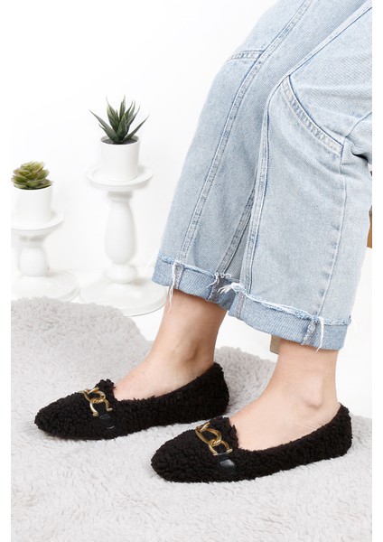 Peluş Tüylü Zincirli Kadın Ev Ayakkabısı Babet fiyatları