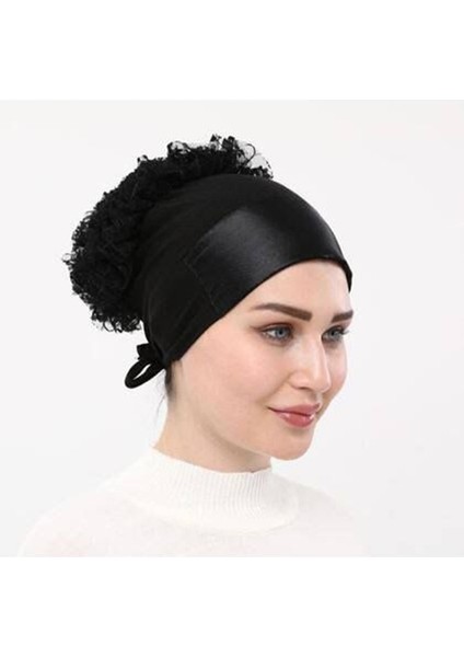 Mrm Fırfırlı Saten Bone - Siyah