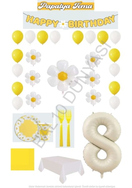 BAL10 8 Yaş Papatya Temalı Doğum Günü Parti Seti