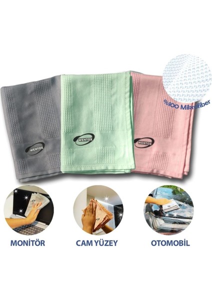 ® Iz Bırakmayan Mikrofiber Temizlik Bezi 3'lü Set Cam ve Ayna Silme Toz Alma Temizlik Bezi