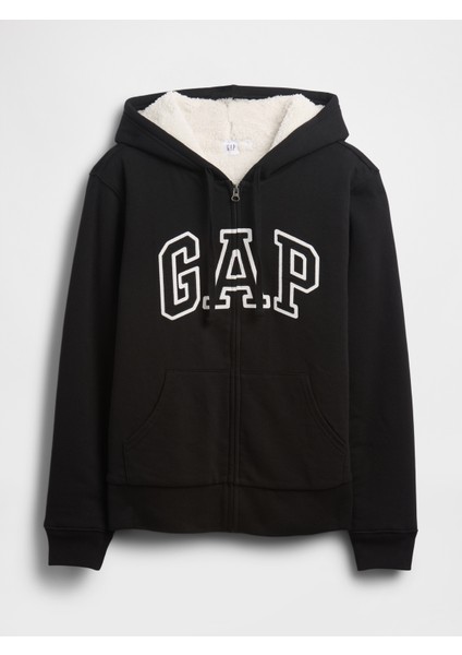 Kadın Siyah Gap Logo Fermuarlı Sweatshirt