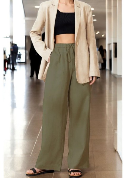 Beli Bağcıklı Şık Keten Pantolon