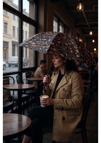 Otomatik Full Fonksiyon Açma Kapama Fiber Tel Kılıflı Desenli Kadın Kaliteli Lüx Siyah Şemsiye