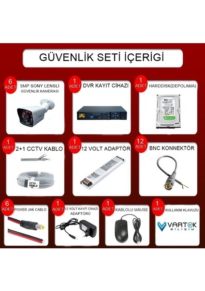 6 Kameralı 5mp Lensli 1080P Fullhd Kamera Seti - Su Gecirmez- Sabit Ip Gerektirmez fırsatları
