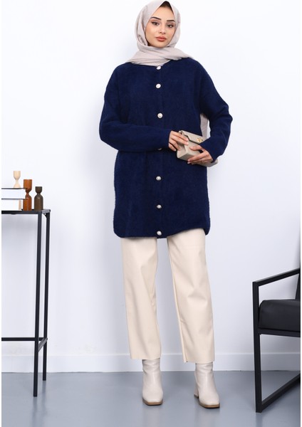 Lacivert Düğmeli Angora Yumoş Triko Hırka modelleri