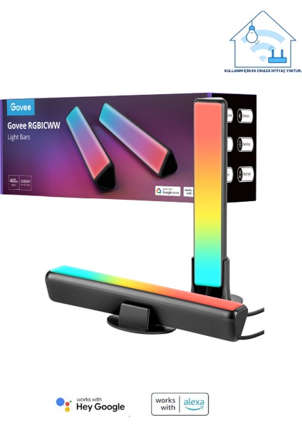 RGBICWW WiFi + Bluetooth Flow Plus Dikey Aydınlatma Uyguluma Üzerinden Kontrol, Çok Renkli