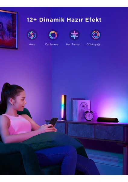 RGBICWW WiFi + Bluetooth Flow Plus Dikey Aydınlatma Uyguluma Üzerinden Kontrol, Çok Renkli indirimleri