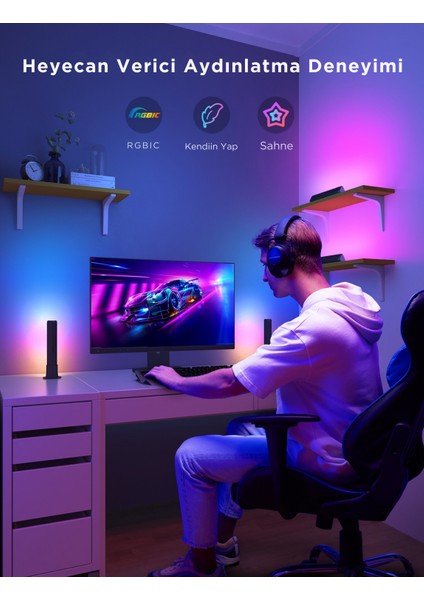 RGBICWW WiFi + Bluetooth Flow Plus Dikey Aydınlatma Uyguluma Üzerinden Kontrol, Çok Renkli