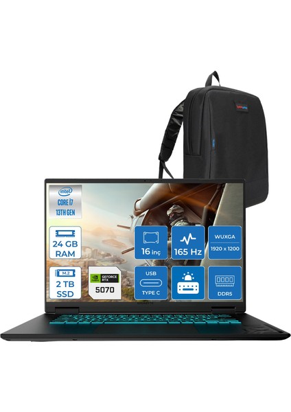 Gıgabyte Gamıng A16CWH Intel® Core™ I7-13620H Ddr5 24GB 2tb SSD 16INÇ 8GB/RTX5060 IPS Wuxga (1920X1200) 165Hz, 300NITS Freedos Gaming Laptop WA16CWHF05+ZETTAÇANTA