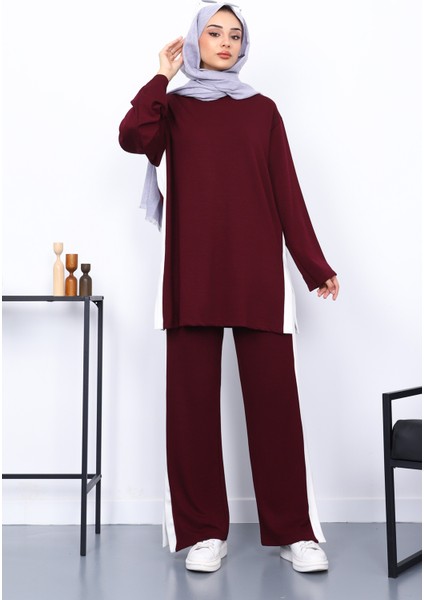 Mürdüm Renk Bloklu Modal Tunik Pantolonlu Takım fiyatları