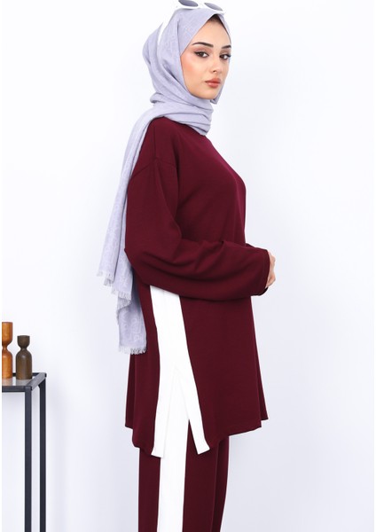 Mürdüm Renk Bloklu Modal Tunik Pantolonlu Takım fırsatları